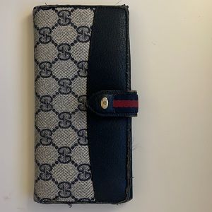Gucci Blue Vintage Accessory Collection canvas and leather wallet
